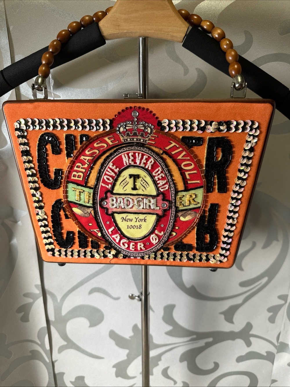 Bad Girl NYC Retro Style Wooden Box purse beaded cigar club novelty clutch
